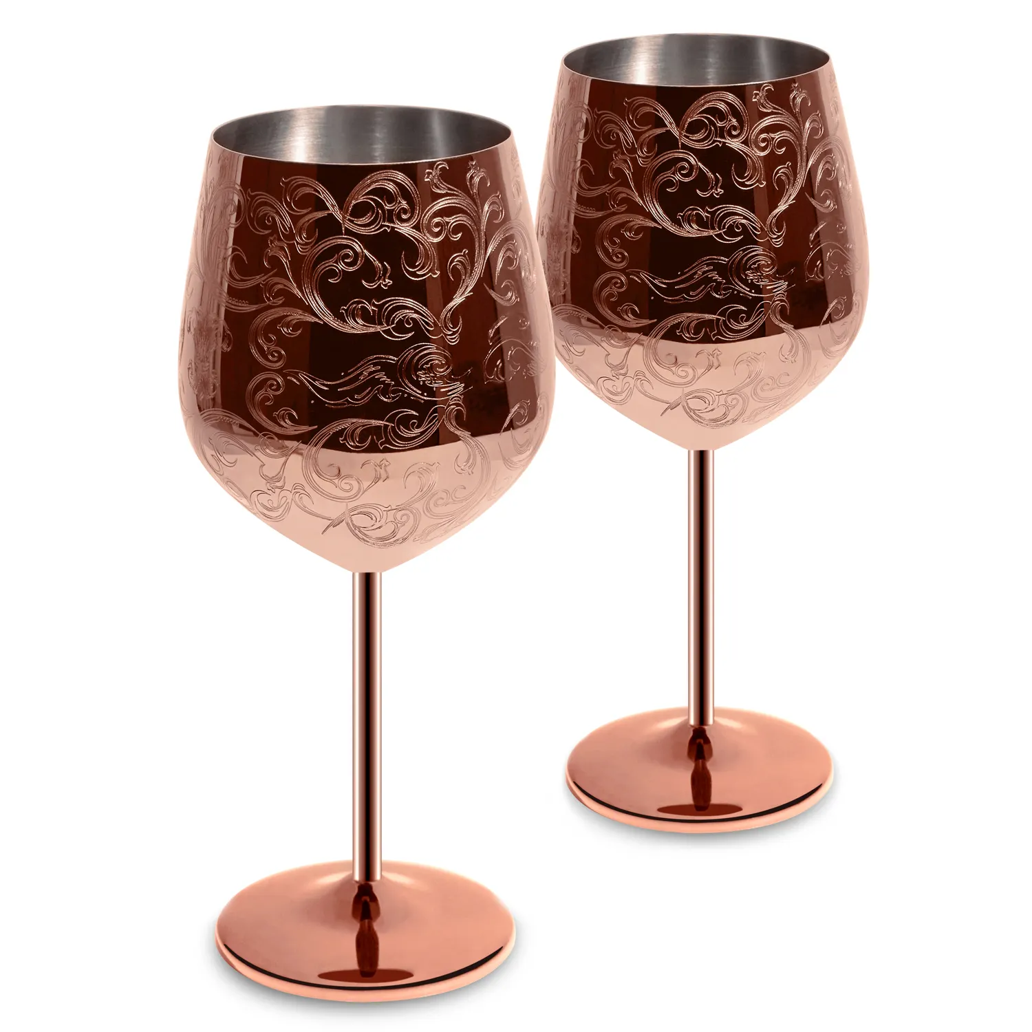 Customized Unbreakable Large Rose Gold Vintage Cocktail Wine Glass Stainless Steel Metal Copper Wine Glasses