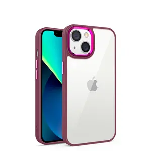 Per Apple per iPhone bottoni automatici in metallo per iPhone 13 Pro Max fotocamera in metallo custodia trasparente scatola per imballaggio Logo personalizzato