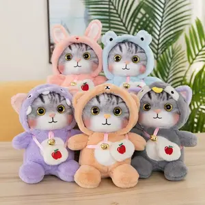 Hot sale design your own stuffed animal lifelike cat plush toy doll big eye creative backpack cute plush cat pillow with cloth