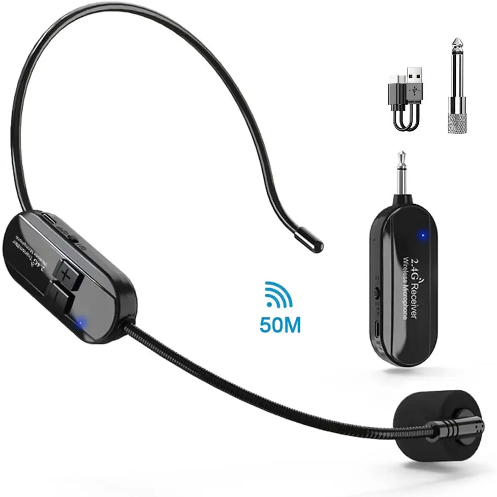 2.4G Hand Free Professional Wireless Headset Microphones Transmitter And Receiver for Church Performances or Journalist Teachers