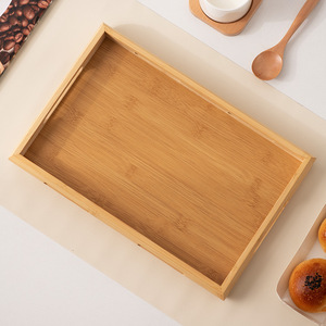 Natural <b>Striped</b> Bamboo Tray With Handles For Home Tea Bread Pastry Serving - Product Image 2