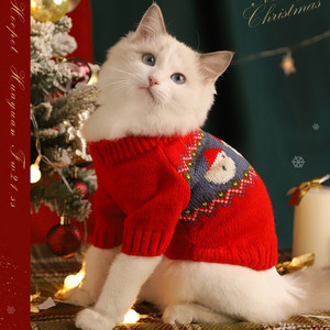 <b>Cat</b> Christmas Sweater Red Jacquard Warm Winter <b>Clothes</b> <b>For</b> Ragdoll <b>Cats</b> Festival Style Pet Apparel - Product Image 4