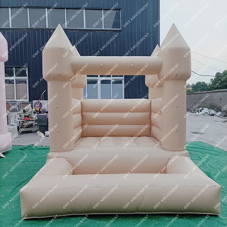 Pvc Nude Bouncing House Komersial Kualitas Tinggi 10*8 Kaki Tan/Beige Bouncer Tiup dengan Lubang Bola untuk Acara Pesta