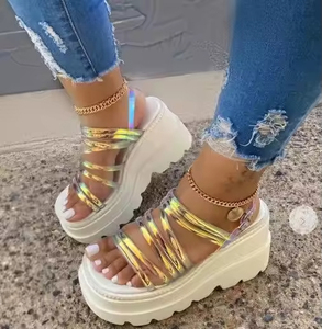 Women 2026 Summer Jelly Shoes Thick-soled Women's <b>Sandals</b> Waterproof <b>Platform</b> <b>Wedges</b> PVC PU Picture Summer Slippers for Women - Product Image 3