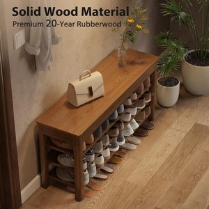 <span class=keywords><strong>Banc</strong></span> à <span class=keywords><strong>chaussures</strong></span> en bois de chêne à 3 niveaux avec étagère de rangement pour salon, salle à manger, entrée - Product Image 5