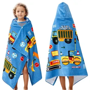 Super Absorbent Cute Cartoon Animal Full Vitality Beachwear Cover up 100% Cotton Kids poncho Hooded Bath Beach Towel