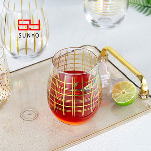 SUNYO HGCH Juego de 4 Copas de Vino sin Tallo con Puntos Dorados, Copas Grandes para Beber, Ideales para Bodas, Fiestas y el Hogar - Product Image 1