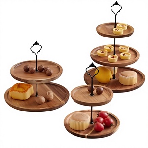 Espositore per Torte e Biscotti a 3 Livelli in Legno di Acacia, Vassoio a Tre Piani per Matrimoni, Compleanni e Dessert - Product Image 1