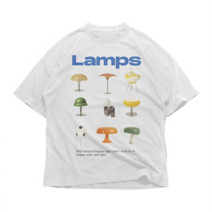 Maglietta grafica con lampade, iconi del Mid-Century e dello Space Age, abbigliamento casual unisex oversize - Product Image 2