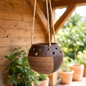 Pot de fleurs et support en coque de noix de coco bio, artisanal, durable et écologique Eco2go Vietnam, fabriqué au Vietnam, parmi les plus vendus - Product Image 1