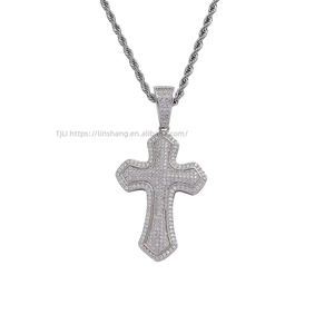 Full zirconium wide cross pendant, hip hop jewelry <b>copper</b> inlaid zircon trendy stacking, cross necklace - Product Image 5