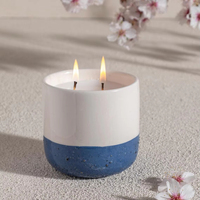 Bougie artisanale écologique en cire de soja biologique, pot en céramique bleu et blanc, très parfumée, décoration d'intérieur, Noël, Halloween