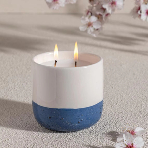 Bougie artisanale en cire de soja écologique dans un pot en céramique bleu et blanc, parfumée, réutilisable, pour les mariages, Noël et Diwali, décoration intérieure - Product Image 1