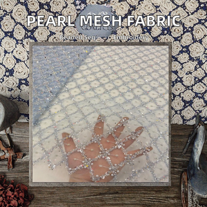 145cm 폭 친환경 폴리에스터 메탈릭 진주 자수 튤 원단 비즈 시퀸 200gsm 보풀 방지 위편 프렌치 레이스 여아용 - Product Image 2