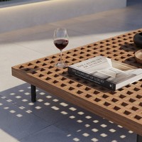 Ensemble de canapés modulaires d'extérieur en teck moderne avec coussins imperméables, résistants aux UV, en rotin PE, design modulaire toutes saisons, OEM disponible