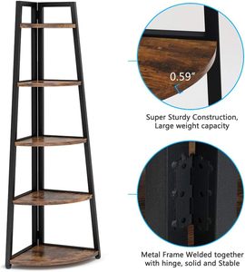 Legend Hot 5 Tier Rustic <strong>Corner</strong> Bookshelf 70 Inch Tall Wooden <strong>Corner</strong> <strong>Ladder</strong> Bookcase <strong>Shelf</strong> with Metal for Living Room - Product Image 6