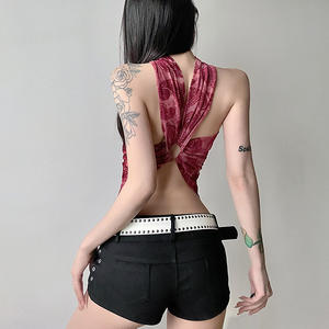 Jarretelles Sexy dos nu Royal <span class=keywords><strong>soeur</strong></span> sans manches polyvalent court débardeur sangle Sexy chemises femme <span class=keywords><strong>Blouse</strong></span> hauts courts - Product Image 3