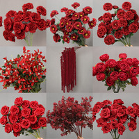 Bruidsloper bloemstuk van Shangchu Custom rode roos, orchidee en hortensia, elegante kunstmatige vloerbloemen