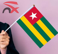 Drapeau à main personnalisé en polyester 14 * 21 cm du Togo avec mât en plastique de 30 cm