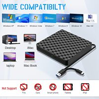 Lecteur de DVD-ROM externe USB de type plateau mince, lecteur de CD/VCD/DVD, cache de 2 Mo pour ordinateur portable/ordinateur portable/PC/ordinateurs de bureau, prise en charge de DVD+RW