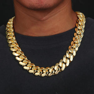 Bracelet chaîne cubaine en laiton plaqué or 14K 18K, 10 mm 25 mm, robuste, solide, chaîne cubaine Miami pour homme. - Product Image 2