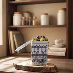 Vintage Cityscapes Illustration 75 x 100 x 150 mm Metal <b>Storage</b> Tin <b>Wire</b> Clasp and Transparent Lid Metal <b>Baskets</b> - Product Image 3