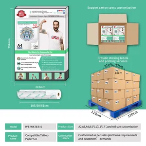 Papier de décalcomanie de tatouage de glissière d'eau imprimable papier de transfert de tatouage temporaire pour imprimante Laser et jet d'encre A4