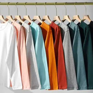 Fabricants de t-shirts de rue imprimant des t-shirts en coton épais uni à manches longues à double couche pour hommes