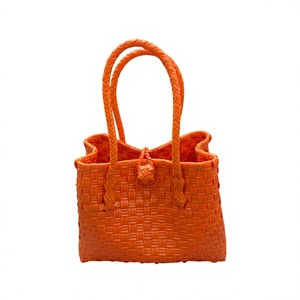Handmade Orange <b>Woven</b> Plastic Tote <b>Bag</b> Eco Friendly Reusable Market Beach Shopping Handbag Custom Summer Straw Style <b>Basket</b> <b>Bag</b> - Product Image 1