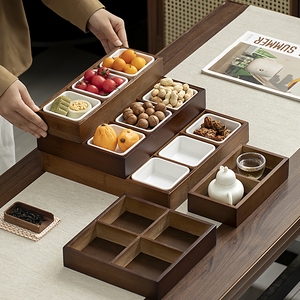 Boîte à collation en bois élégante <span class=keywords><strong>de</strong></span> style vintage à 9 compartiments, couleur noyer, plateau <span class=keywords><strong>de</strong></span> service décoratif divisé pour noix, bonbons et fruits - Product Image 2