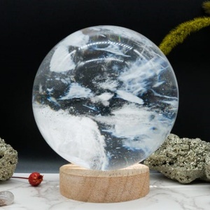 Local Stock White Smelting Crystal Sphere LED <b>Light</b> Base Eco-Friendly Polished Relief Carving Buddhist Theme Fashion Decorative - Product Image 6
