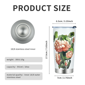 Vaso de café con estampado 3D de flores hermosas de 20oz Taza de viaje aislada de doble pared de acero inoxidable con tapa de sellado de agua - Product Image 4