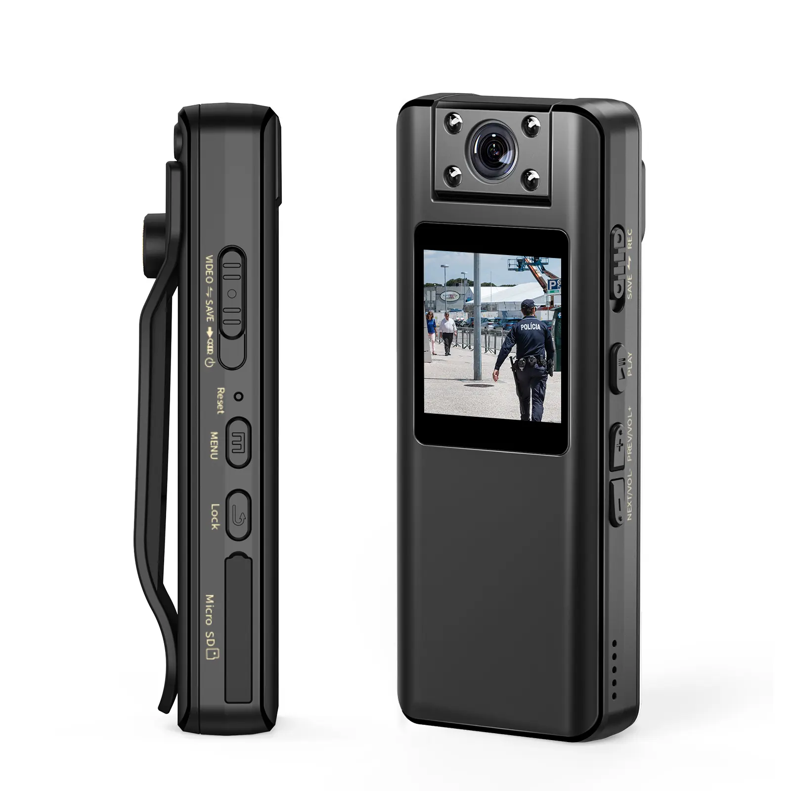 Boblovv A22 kamera perekam Video 1080P, ukuran kecil 4 jam perekaman Video 160 derajat sudut lebar klip putar penglihatan malam dikenakan di badan