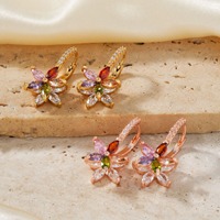 Pendientes de Clip con Base de Latón y Cobre Premium ACME, con Circonita Cúbica Brillante en Forma de Flor, en Tono Dorado, Oro Rosa y Plateado, Accesorios para Mujer