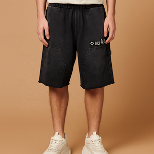 Летняя уличная одежда с логотипом на заказ, спортивные шорты, 100% хлопковые шорты с эластичной талией, французские махровые солнцезащитные шорты со стразами и кислотной стиркой - Product Image 1