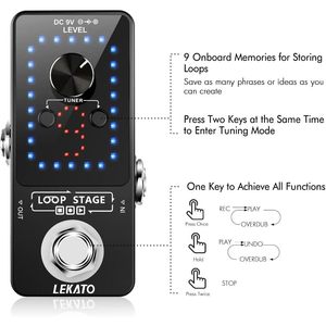 Pédale de looper pour guitare Lekato avec accordeur, batterie intégrée 9V DC, finition polie en alliage d'aluminium pour guitare électrique, best-seller - Product Image 3