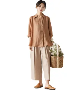 cotton linen shirt & pants outdoor leisure loose fit 2 piiece set all kinds of casual dresses clothing production line