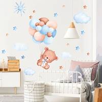 Autocollants muraux en vinyle auto-adhésifs réutilisables pour chambre d'enfant, décoration de maternelle, motif ours mignon, nuage et ballon