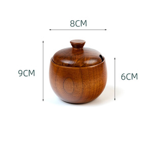 وعاء ملح خشبي بغطاء من الخشب الصلب ، خزان توابل المطبخ ، صحن فلفل مع ملعقة برطمانات توابل - Product Image 5