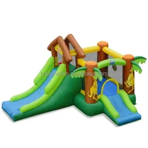 Green Zoo Theme Inflatable Castle 4x4 Large Bounce Paradise Castle Children