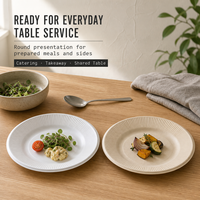 Assiette ronde en pulpe de bagasse de 6 pouces, bord côtelé en fibre moulée, vaisselle de service alimentaire, emballage en gros