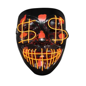 Party Supply Led Costume Mask Festival Party Rave Mask EL Wire Light up Halloween Black Plastic Letterpress Printing RGB 100pcs