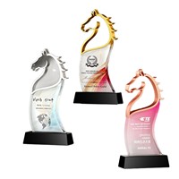 Offre Spéciale 2026 – Trophée en Métal et Cristal Thème Cheval, Gravure Laser, Style Minimaliste Moderne pour Cérémonie Annuelle des Employés, Plaque d'Honneur