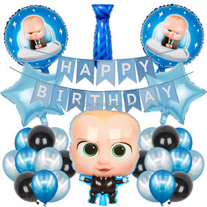 Bonito cartel de cumpleaños azul corona jefe globos pañal biberón guirnalda Bday pajarita pastel Toppers bebé niño jefe fiesta Decoración - Product Image 1