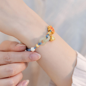 Pulsera de cuerda ajustable a la moda para mujer, hebilla de La Paz tejida a mano, flor, cadena hecha a mano, pulsera de loto de perlas para mujer - Product Image 5