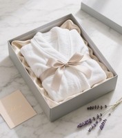 Peignoir de bain à capuche de luxe en jacquard avec logo personnalisé, motif ours blanc mignon, taille plus, pour femme, avec boîte