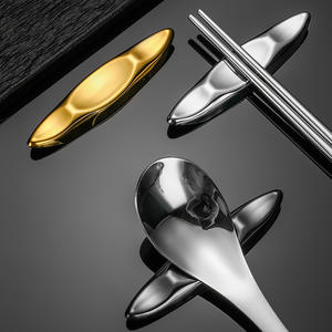 ที่วางตะเกียบสแตนเลสสีทองเงินรูปใบไม้สำหรับโรงแรม ที่วางช้อนตะเกียบ - Product Image 3