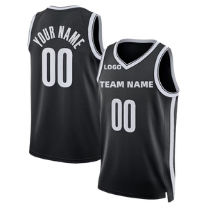 Grosir Jersey dijahit/panas tekan tim US hitam putih grafiti warna tim bordir nama kustom Jersey basket - Product Image 3