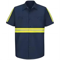 Camicia da Lavoro a Maniche Corte con Strisce Riflettenti, Due Tasche, Alta Visibilità, Uniforme di Sicurezza per Sanificazione e Costruzioni Stradali, Abbigliamento da Lavoro Estivo