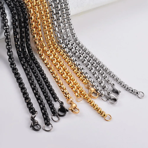 Kalung Rantai Kotak Baja Tahan Karat <span class=keywords><strong>Retro</strong></span> untuk Pria Wanita Warna Emas Perak Choker Perhiasan Logam Aksesoris DIY - Product Image 4